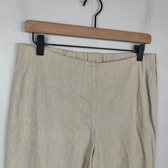 J Jill Linen Stretch Pants Womens Small Beige Ankle Pull On Beachy Preppy - Picture 2 of 8